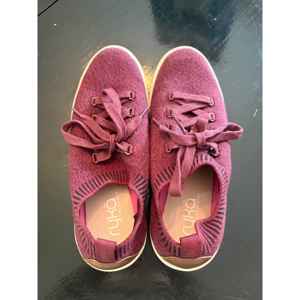 Ryka Surround Fit Sneakers Womens 7.5M Burgundy Knit Lace Up Walking Shoes